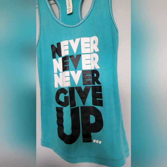 Lorna Jane Active Muscle Tank Aqua Blue Green Singlet. Never Never Never Give Up - Picture 3 of 6